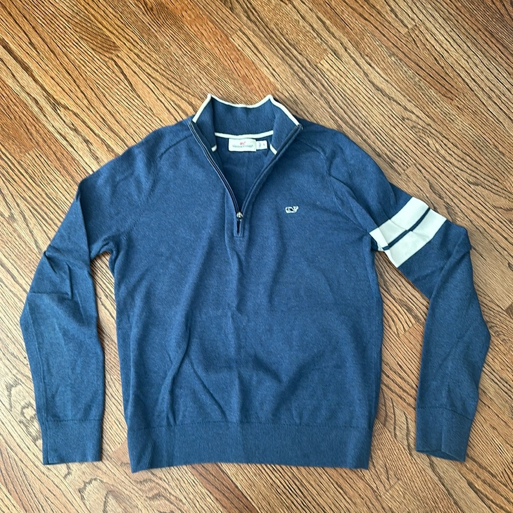 Vineyard Vines Navy Blue Quarter Zip Sweater with White Trim. Size S.